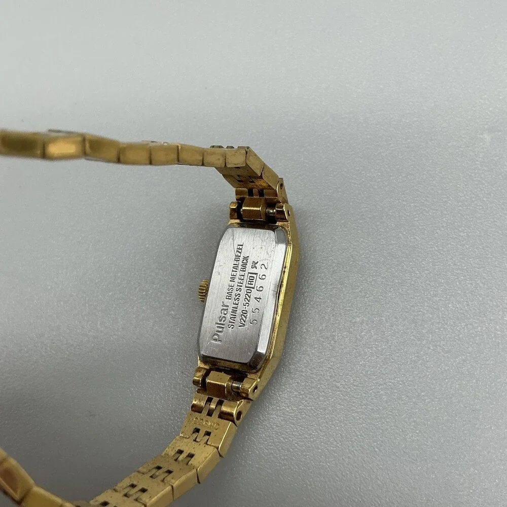 Vintage Pulsar Womens Watch 12mm Gold Tone Rectangle V201-2290 New Battery 5.5